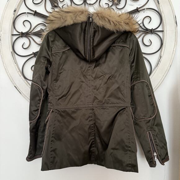 Vtg Andrew Marc Y2K Fur-Trim Parka Utility Jacket Women’s Olive XS - Picture 2 of 12